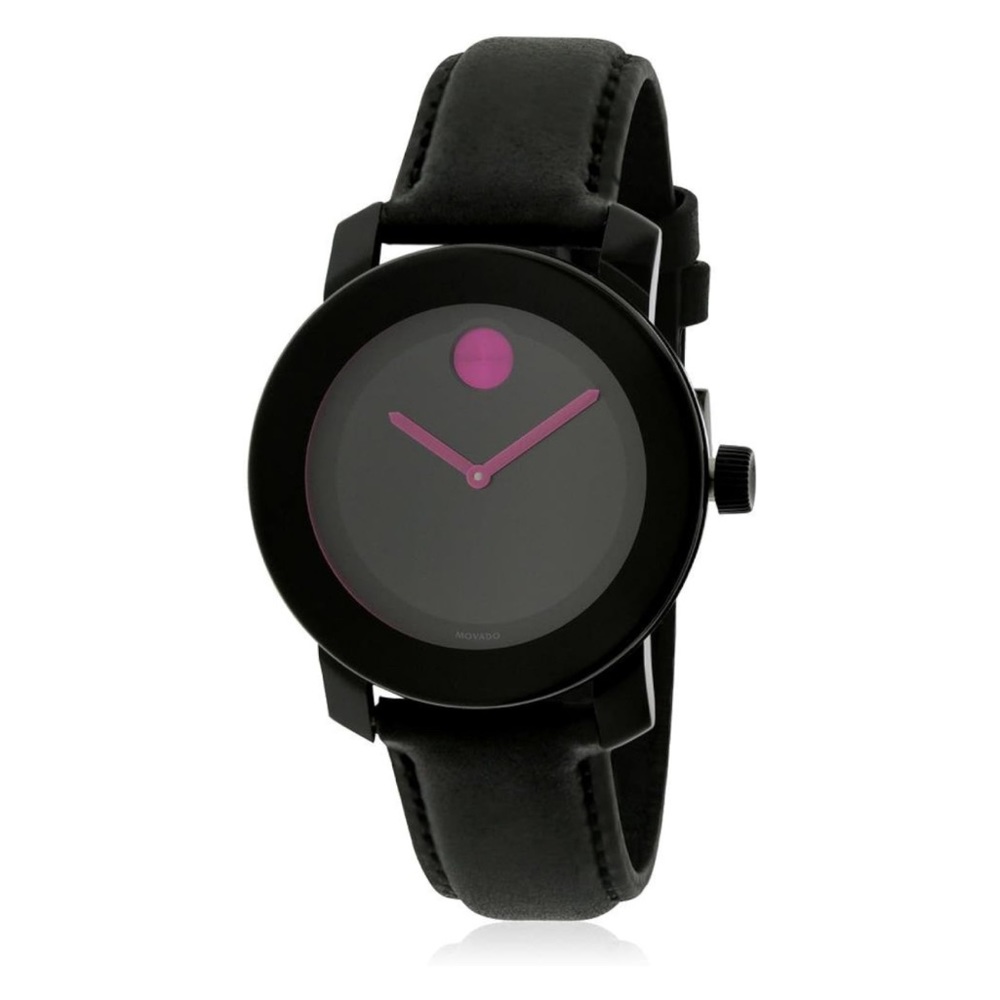 Movado Black Watch with Pink Dial Accents